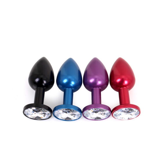 Aluminium Buttplug Red with Clear Gem