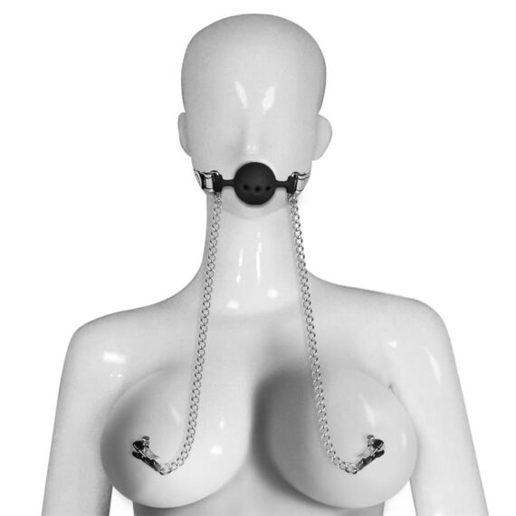 Ball Gag with Nipple Clamp Silver